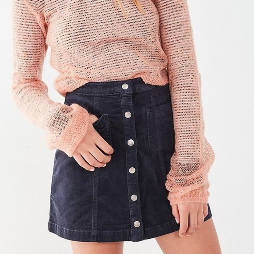 💫BDG Navy Corduroy Snap Front Skirt